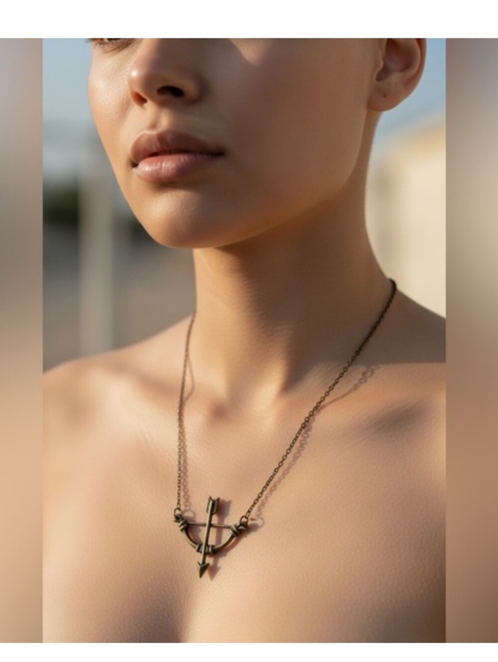 #45 Delicate Bronze Arrow and Bow Necklace - Women Jewelry